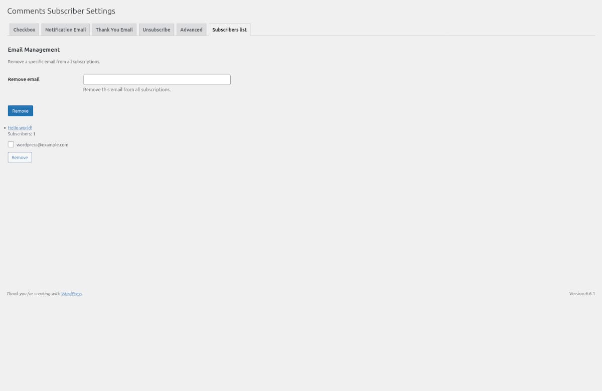 Subscribers list