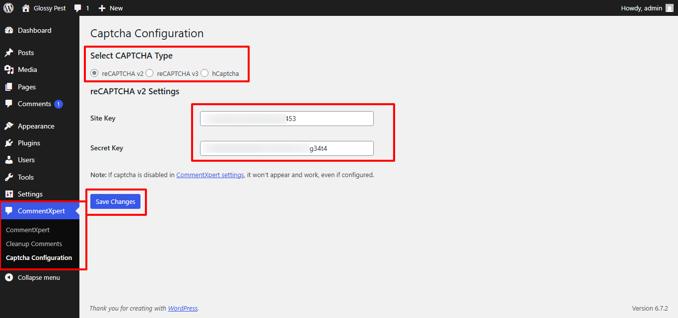 Displayed the front-end comment form with the CAPTCHA field included, requiring users to complete the verification before submitting their comment.