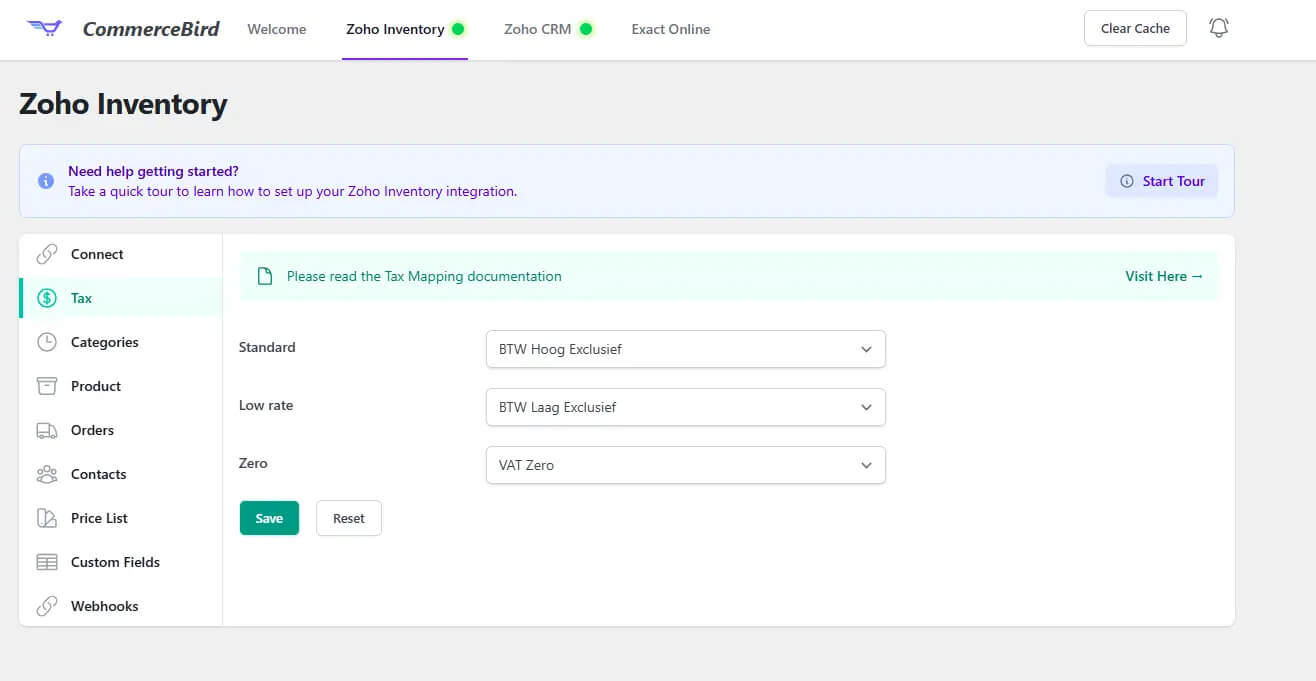 Zoho Inventory Category selection tab