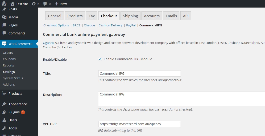 Displayed above are the "Checkout Page" payment options, inclusive of commercial IPG, offered to users for selection.