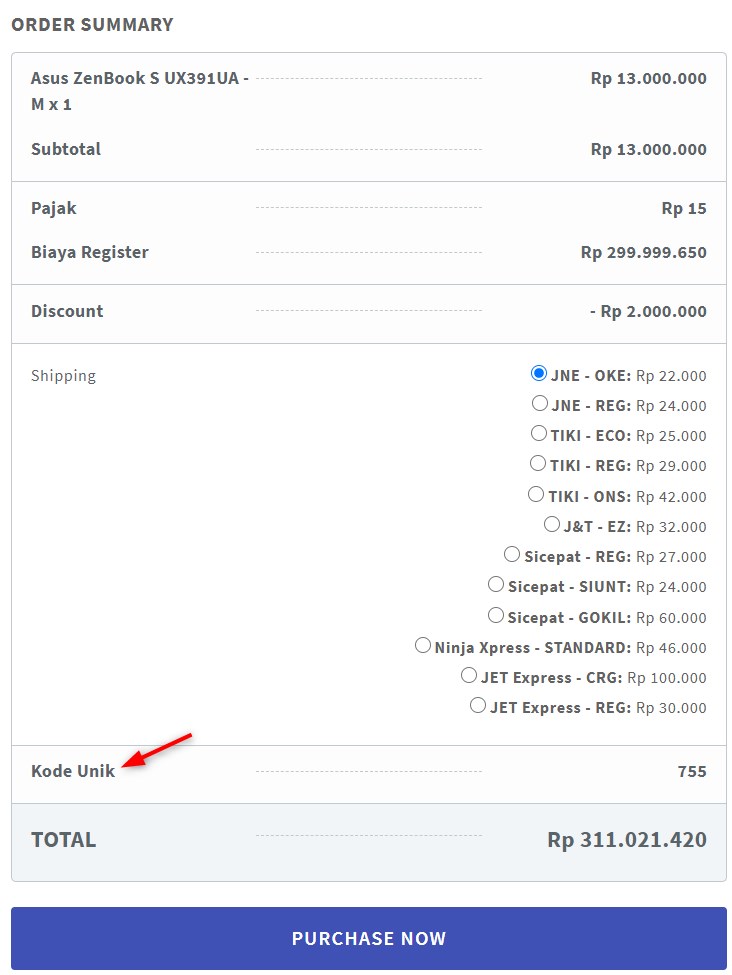 Unique Number on Checkout Page Order Summary