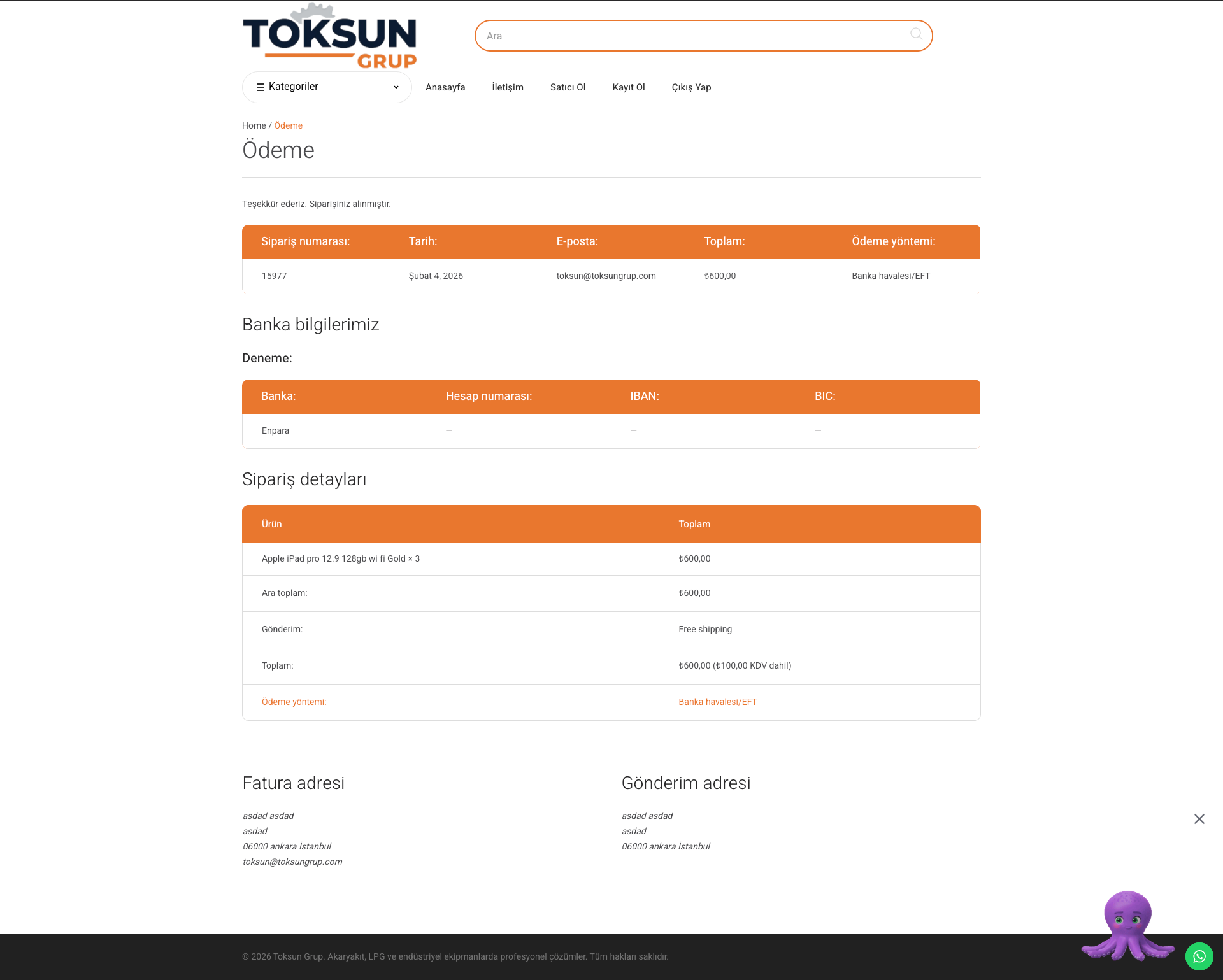 Widget checkout sonrası görünümü