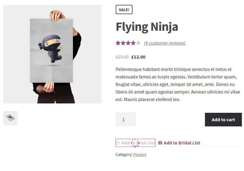 Add to list links on single product page.