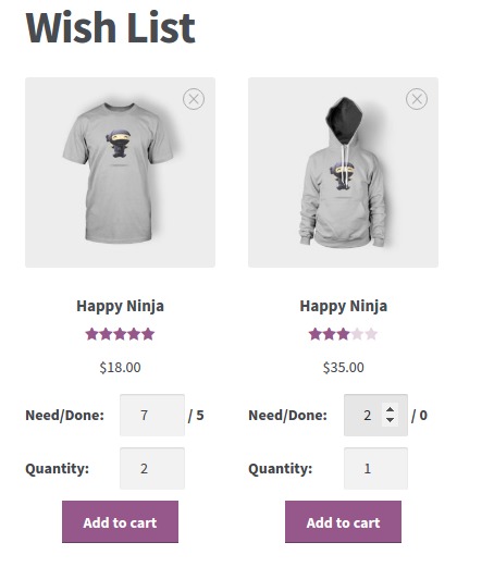 Wish List page.