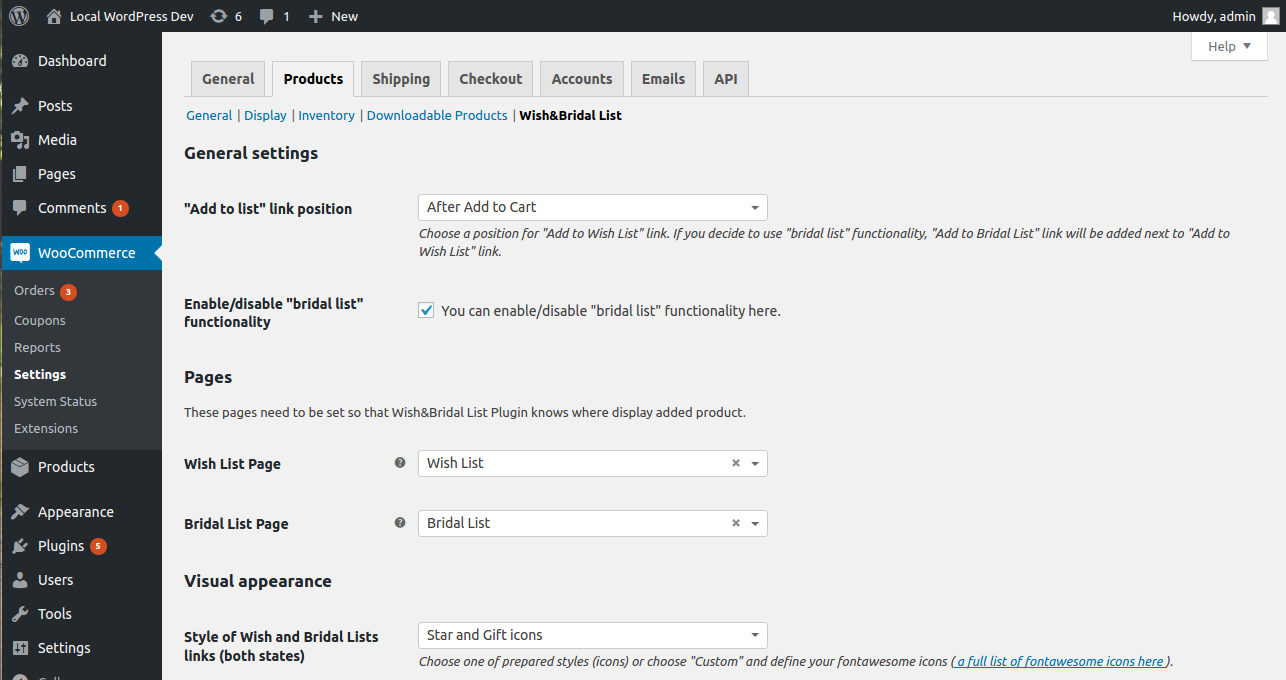 Plugin settings.