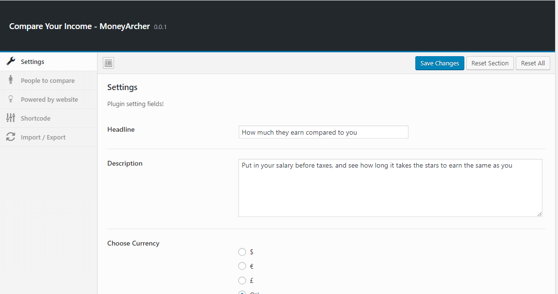 Plugin's setting page.