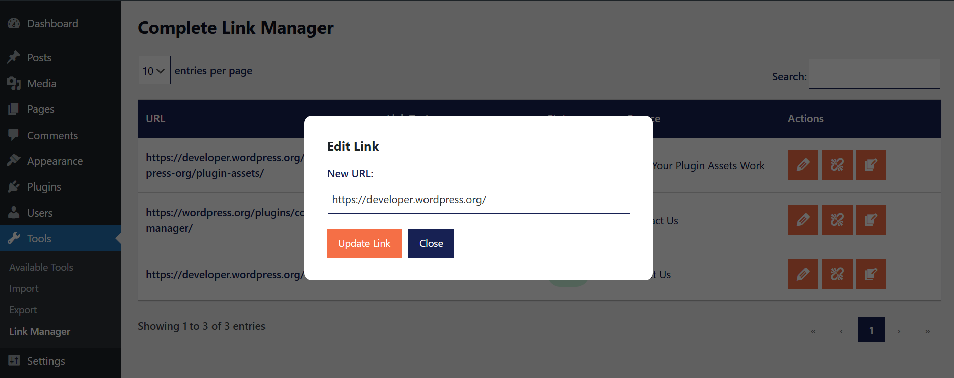 **Edit Links**: Update the URL directly from the interface.