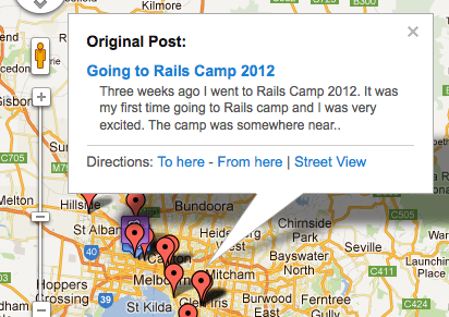 When having marker Geo mashup, you can display in the info bubble marker's original post and post content excerpt instead of normally address and lat/long