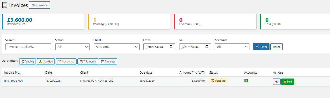 Invoice Posted - View posted invoices with automatic journal entries