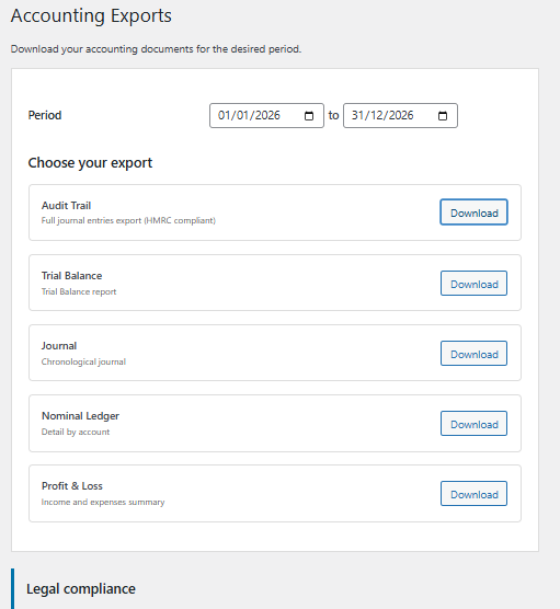 Exports - Download Audit Trail, Trial Balance, and more