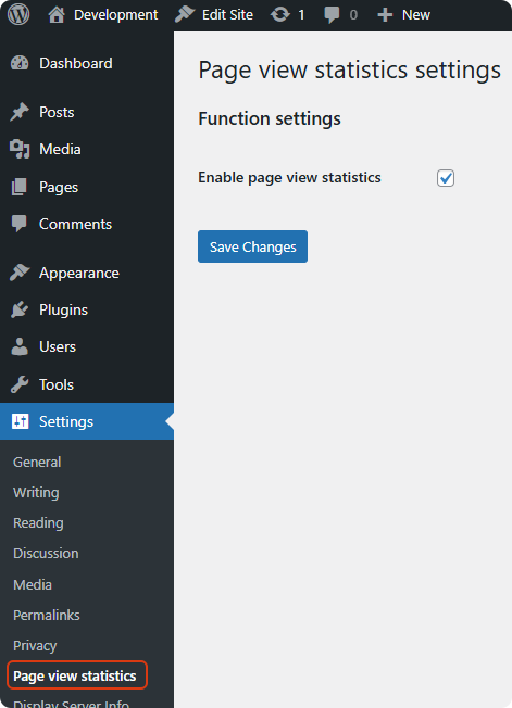 Page view statistics settings