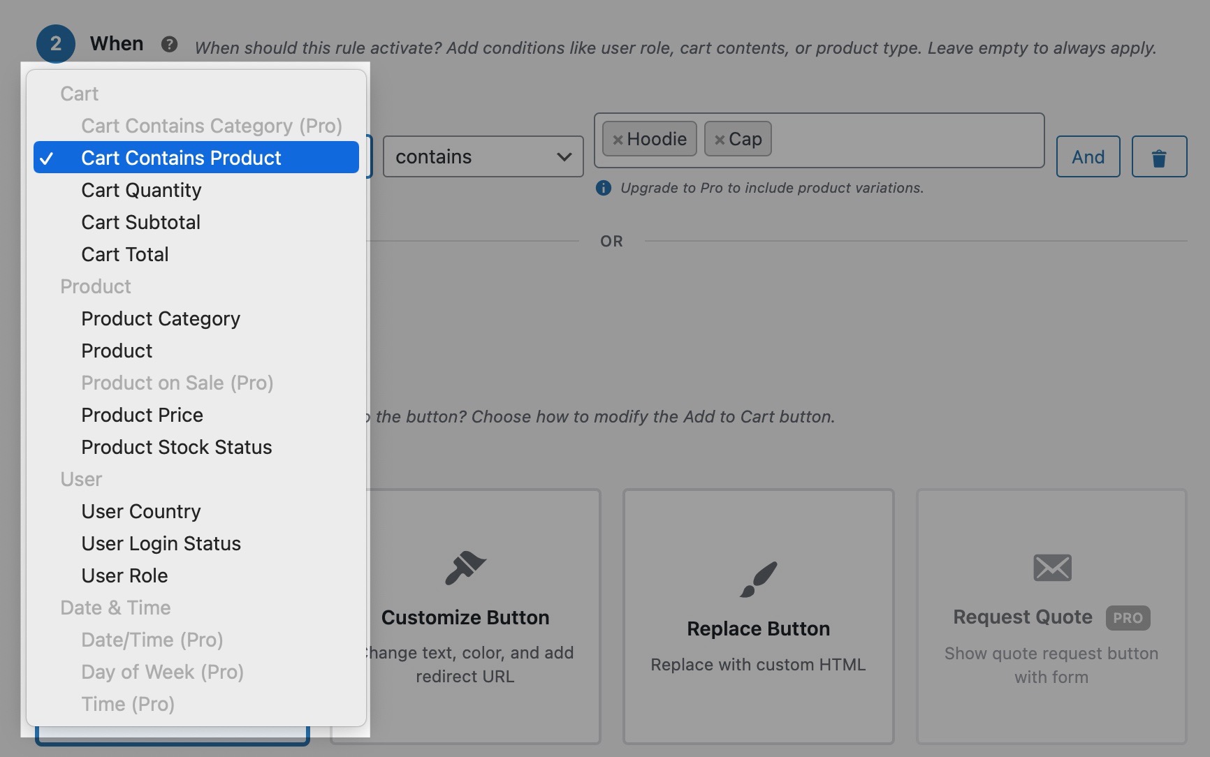 Conditions Builder - Choose from several free conditions with AND/OR logic for complex scenarios