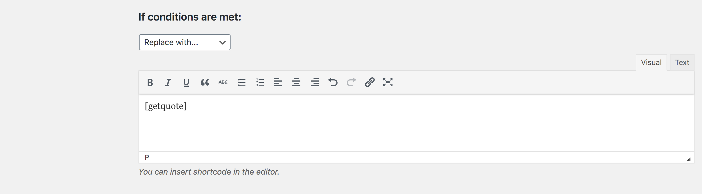 Settings page - Set action to perform when conditions match.