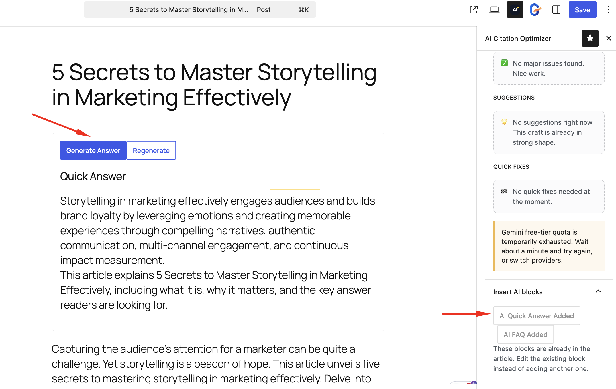 AI Quick Answer block