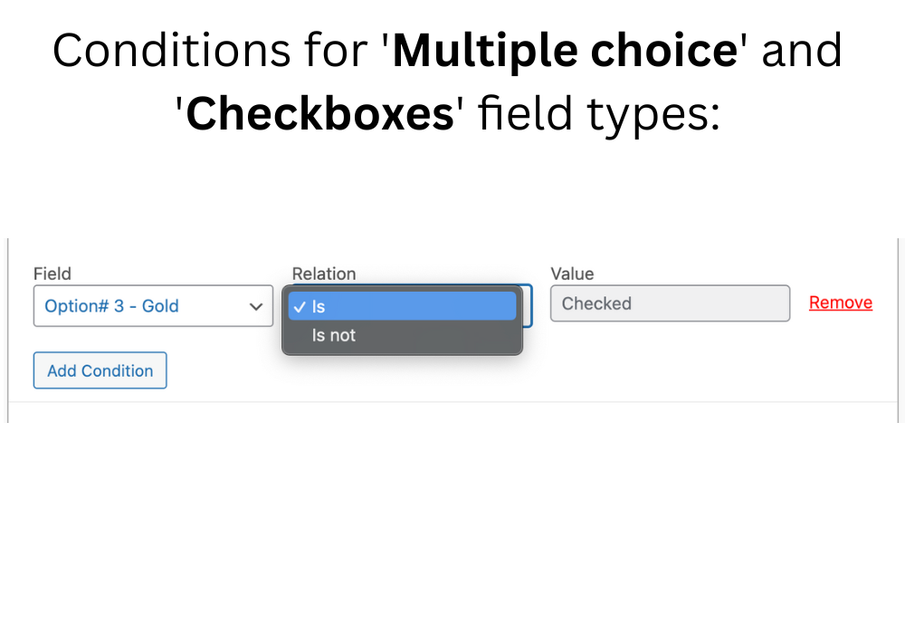 Condition types (relations) for text fields