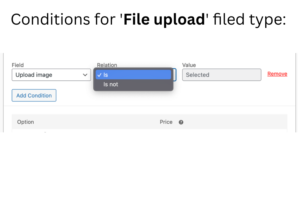 Condition types for numeric types of fields