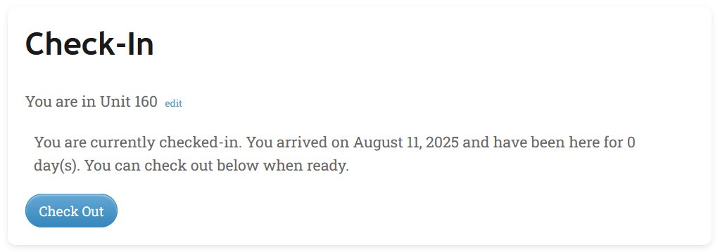 Front end check-in/check-out screen