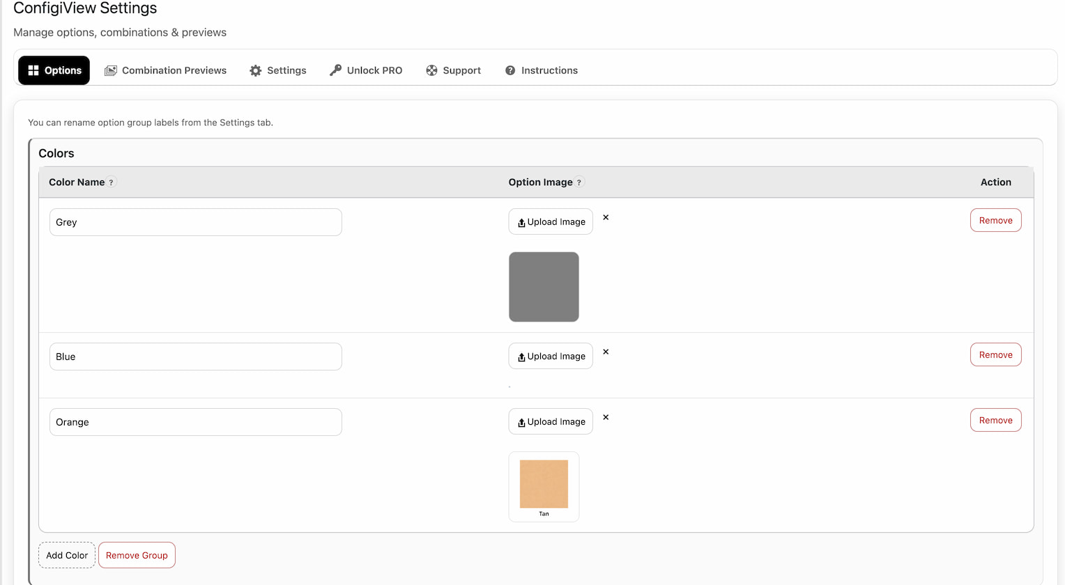 Backend options preview