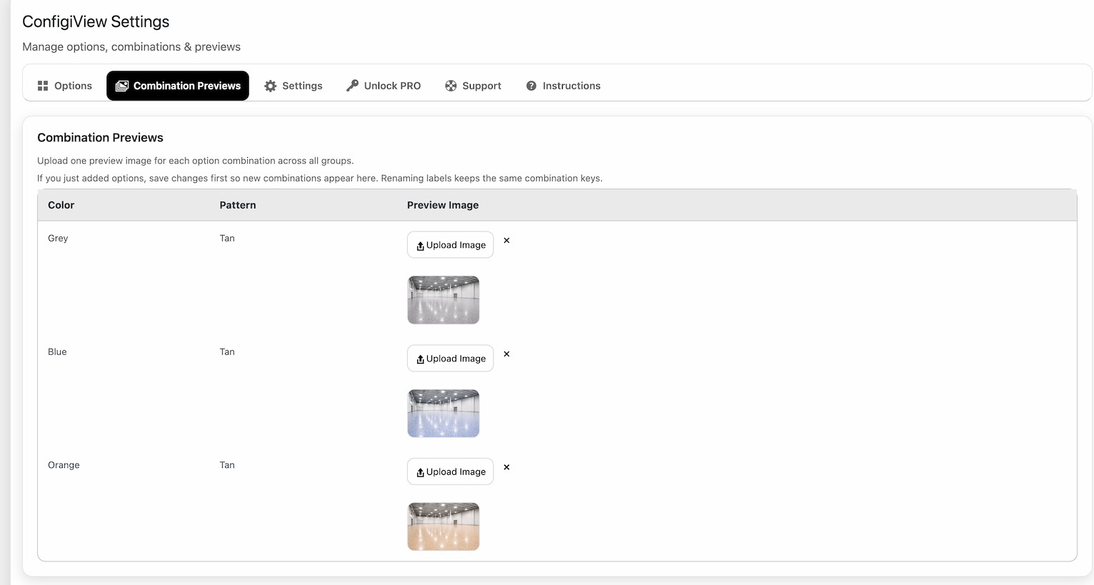 Combinations preview