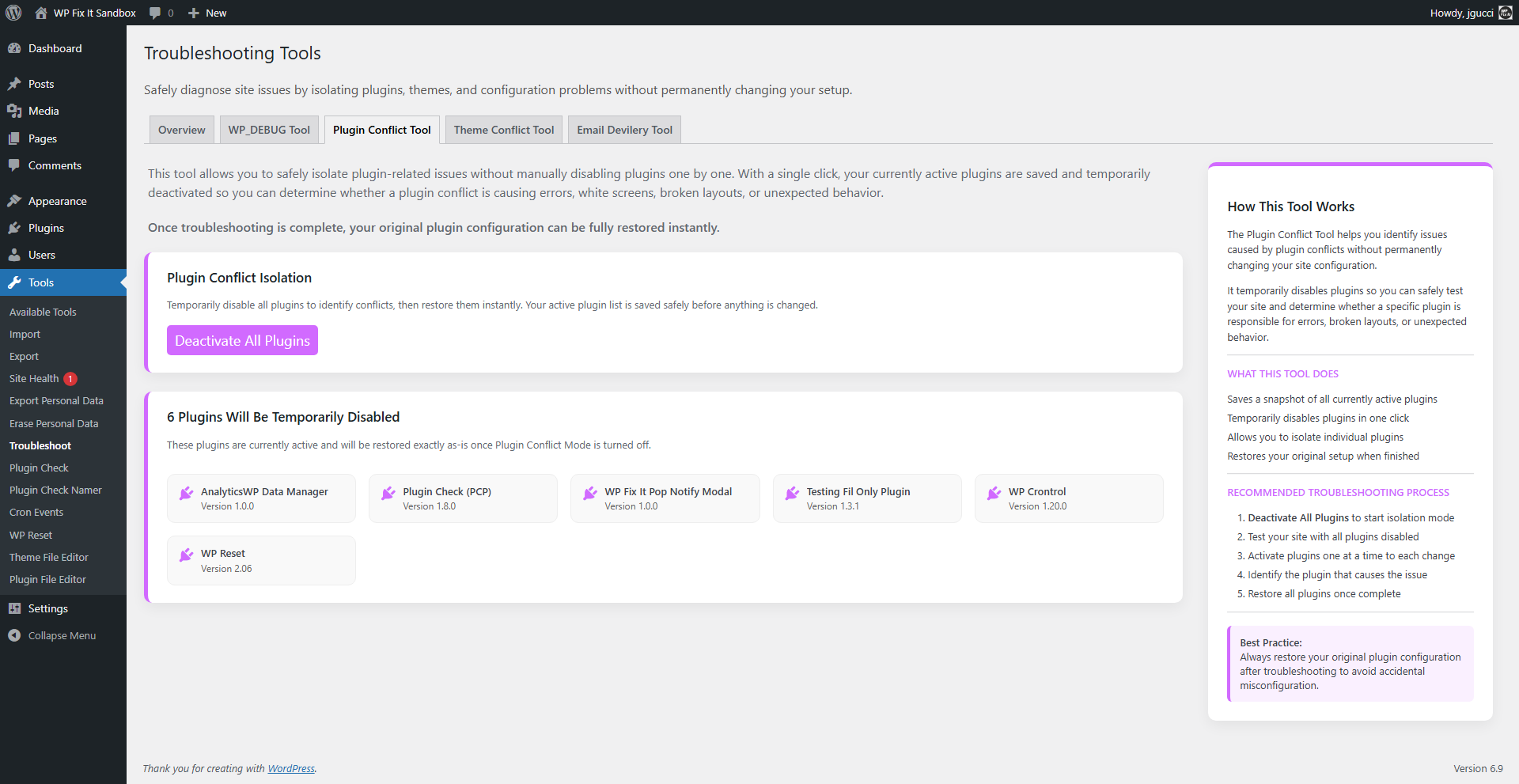 Plugin conflict isolation tool