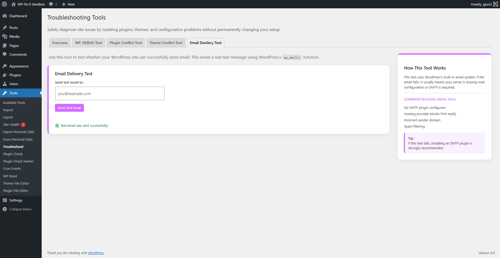 Email delivery testing tool