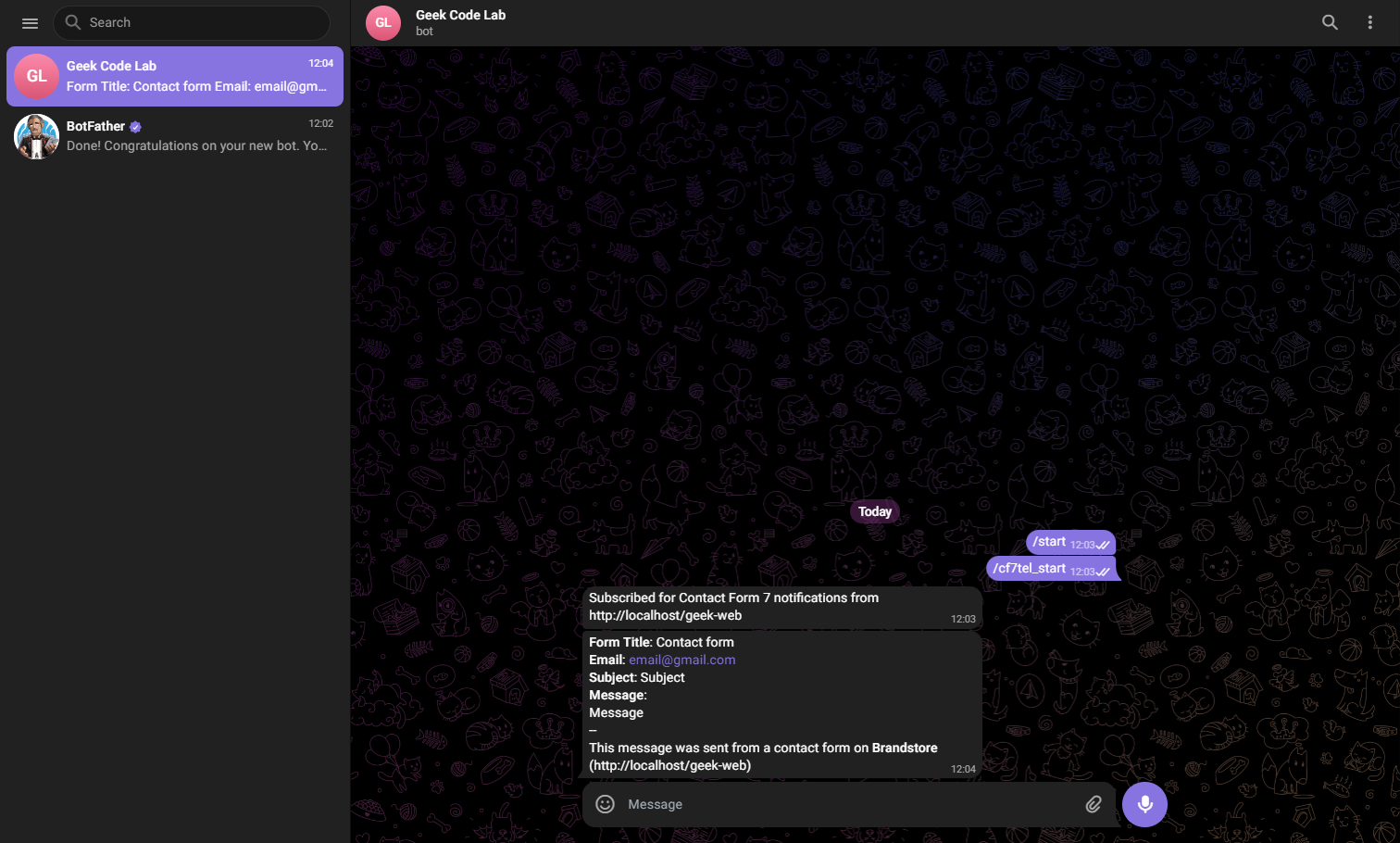 Telegram Message Preview Dark