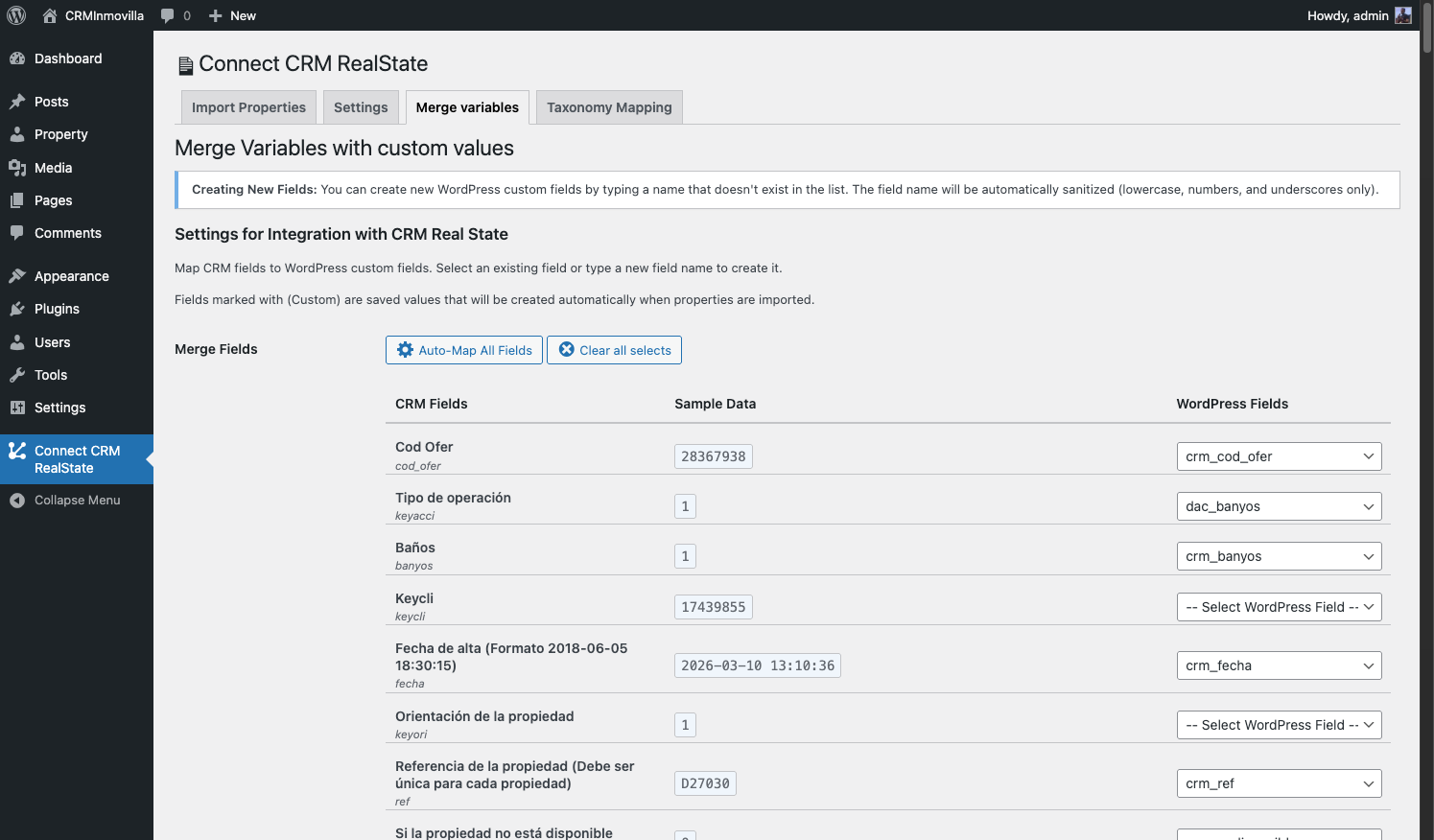 Merge Variables field mapping interface