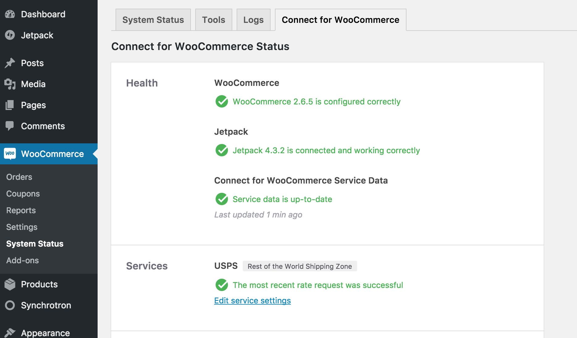 Checking on the health of Connect for WooCommerce