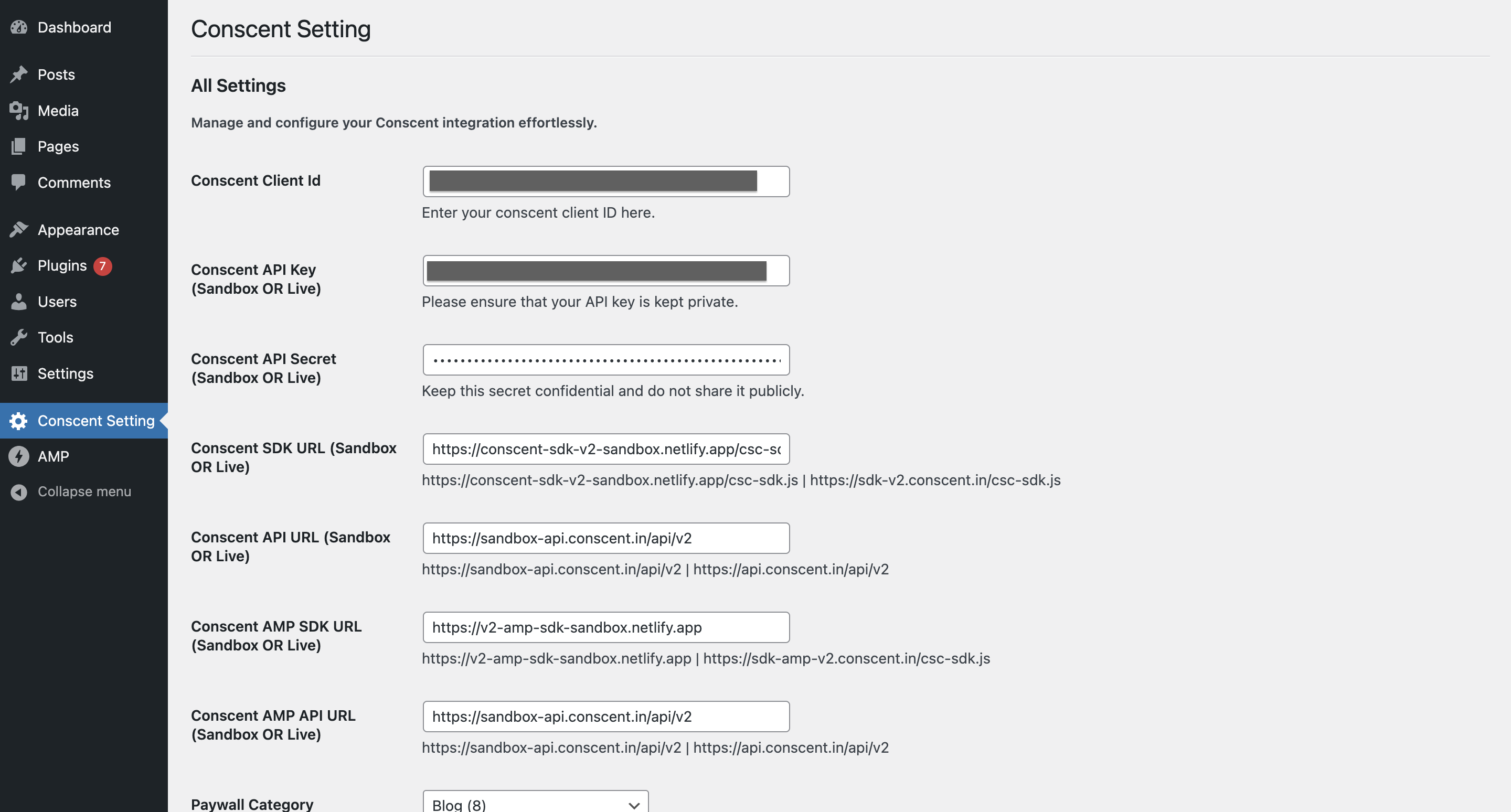 Conscent Paywall Setting