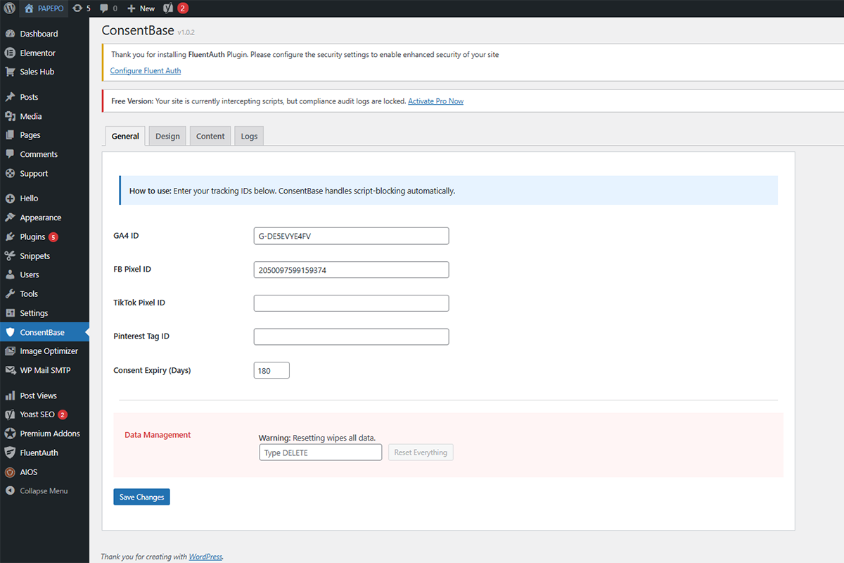 General Settings: Connect your IDs for Google Analytics, Meta Pixel, Google Tag Manager, and LinkedIn Insight Tag effortlessly.