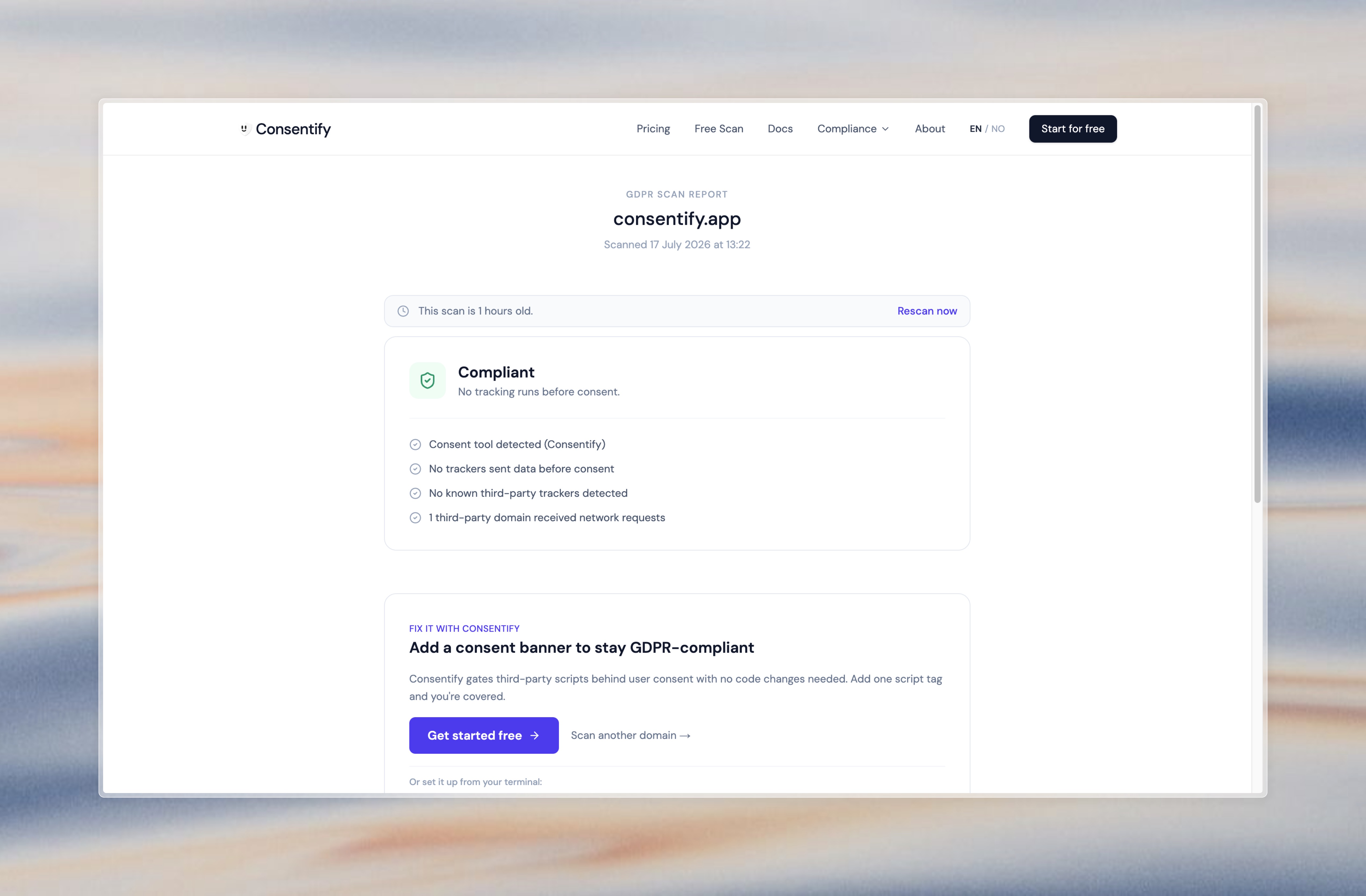 Scan your site for free to see what runs before consent