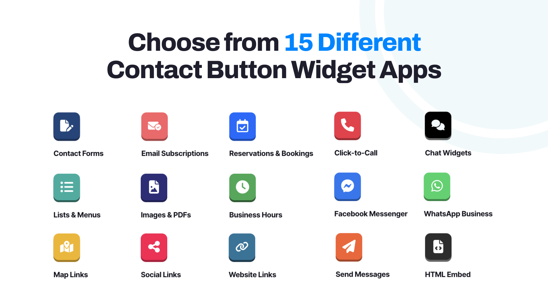List of Widget Apps available to add to a Contact Button.