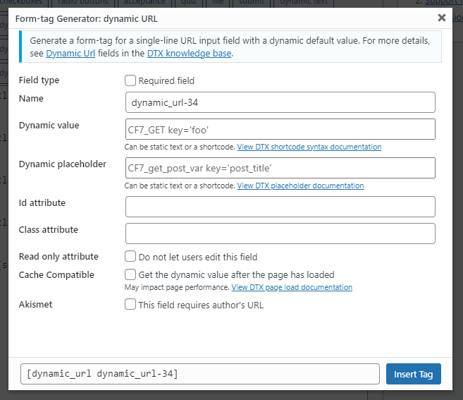 The form tag generator screen for the dynamic drop-down menu (select) form tag