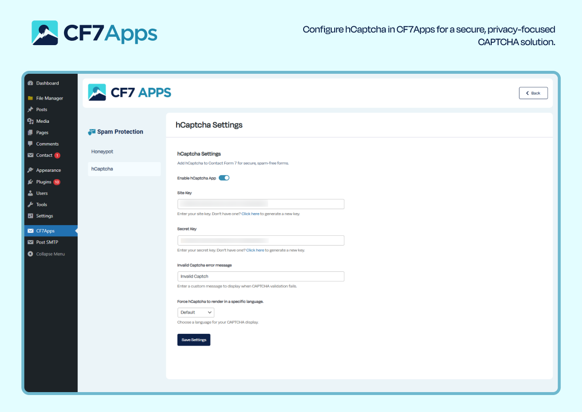 Honeypot CF7 Form Tag settings