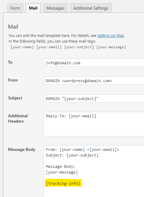 Shortcode in the Contact Form 7 message body.