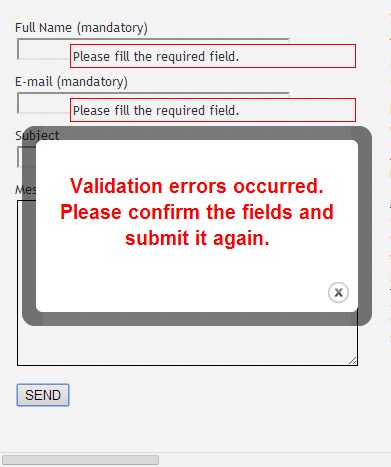 When you push the submit button the response message would appear in a colorbox popup/