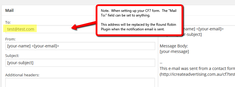 Round Robin, works by overwriting CF7's "Mail To:" field each time a notification is sent.