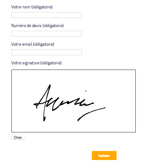 Signature field rendered in contact form
