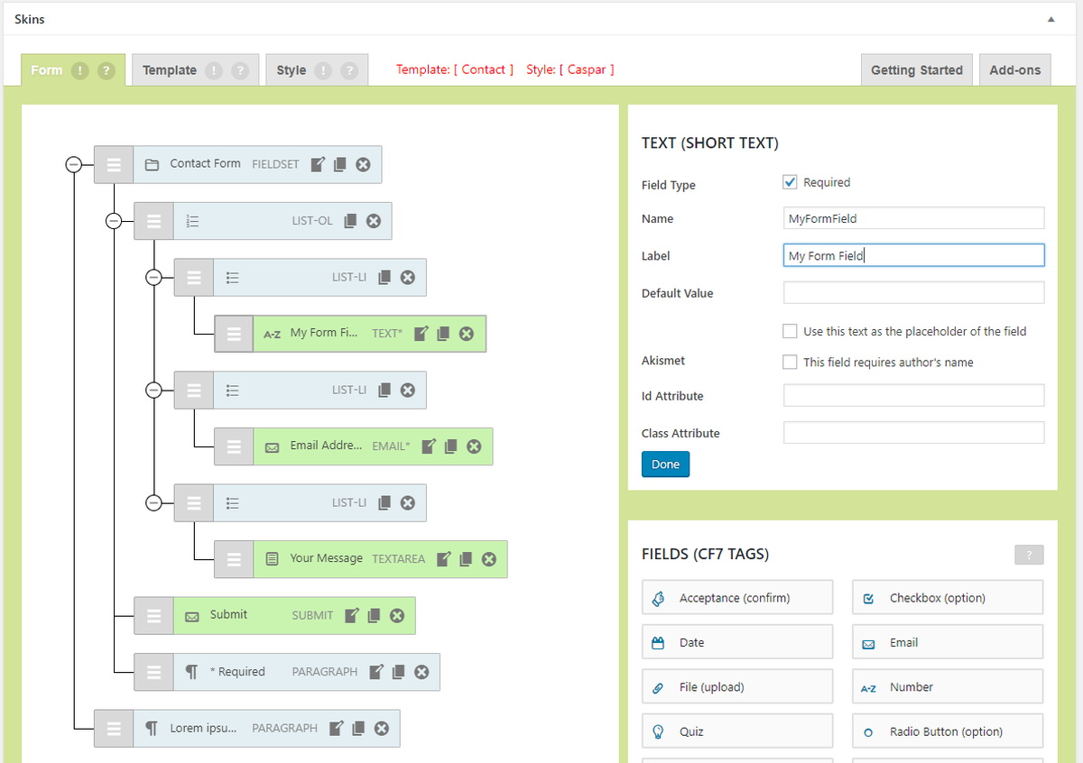 **Edit** each field to match your particular requirements