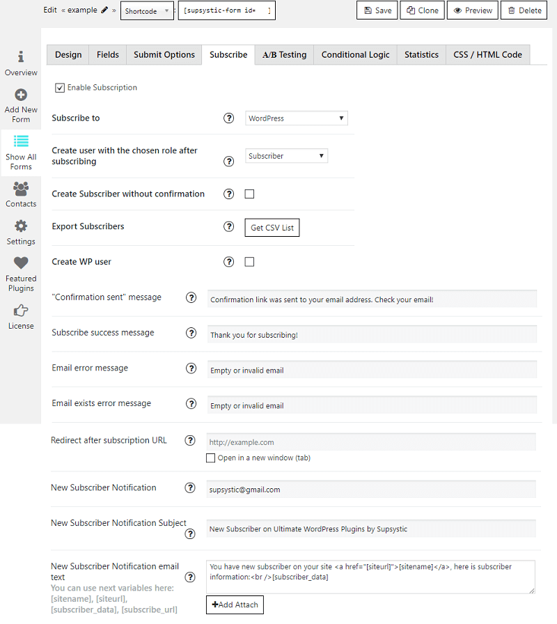 Conditional logic, Delivery form, Booking and Subscription