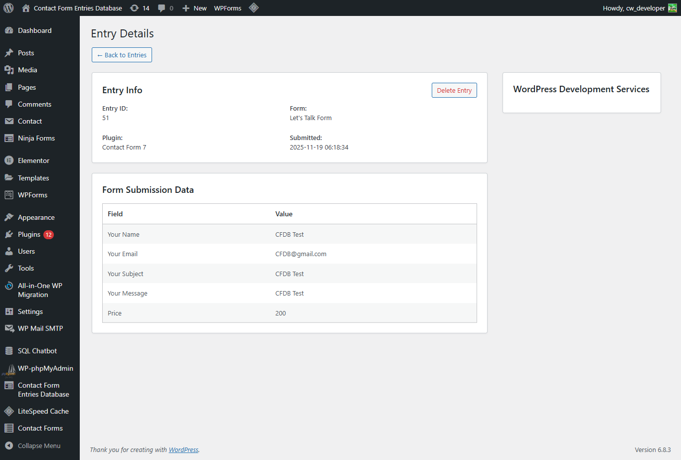 Single Form Submission View