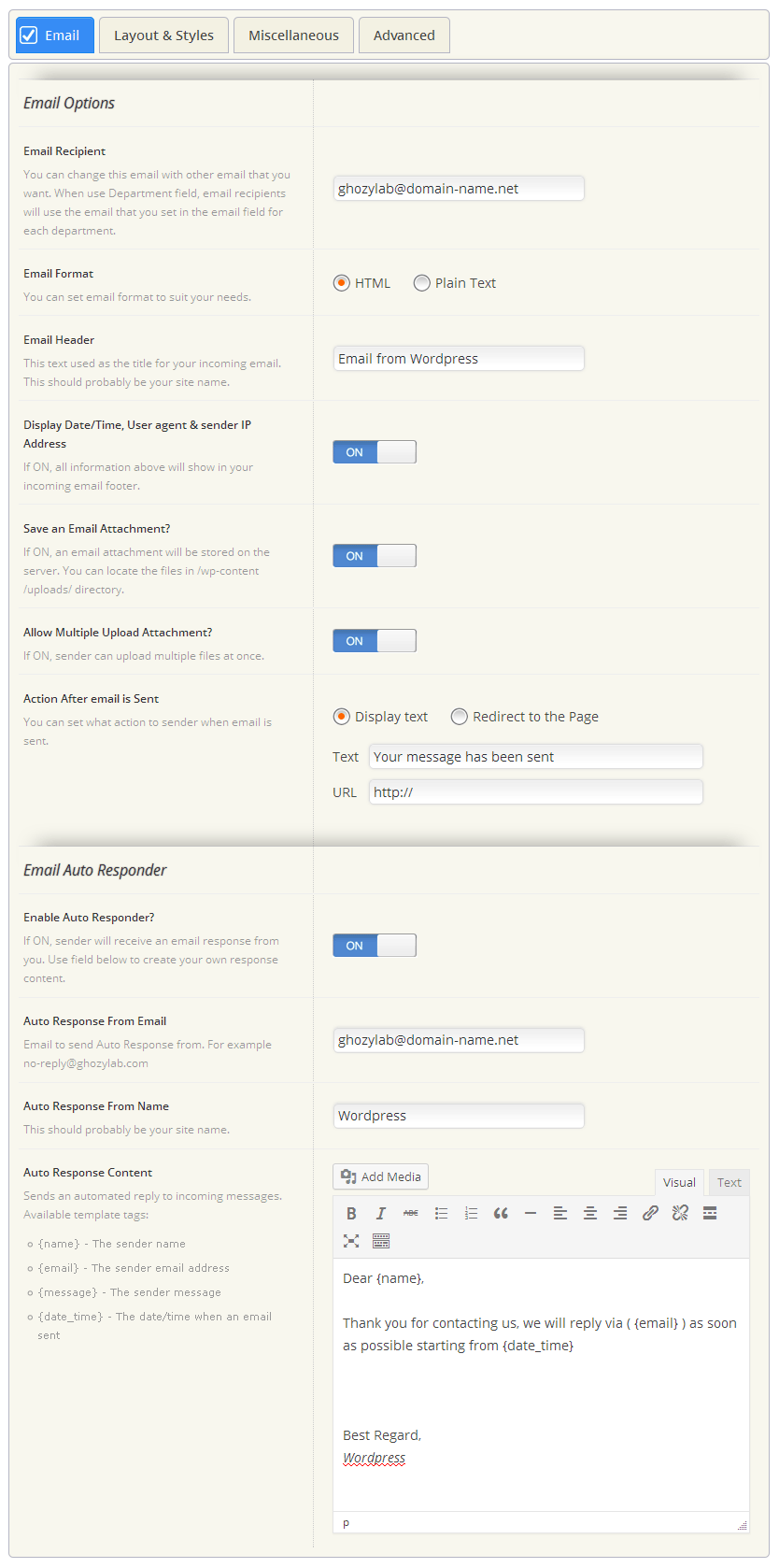 Form Options ( Advanced )