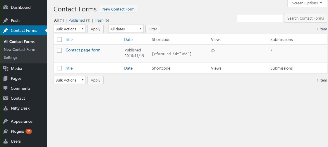 **Contact Form Ready** Back end (contact form list page)