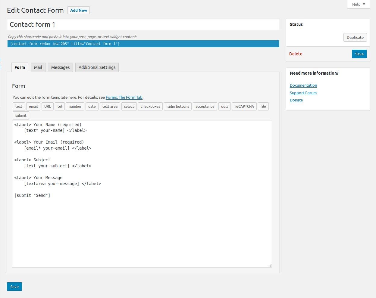 The Edit Contact Form Page