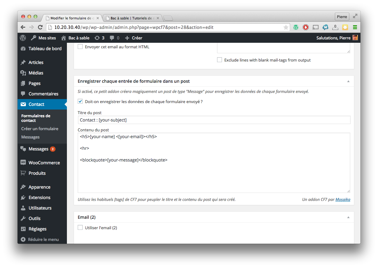 You'll see a new metabox in the edit screen of a CF7 form. This will allow you to enable saving entries to posts and sets the templates to be used for the title and content.