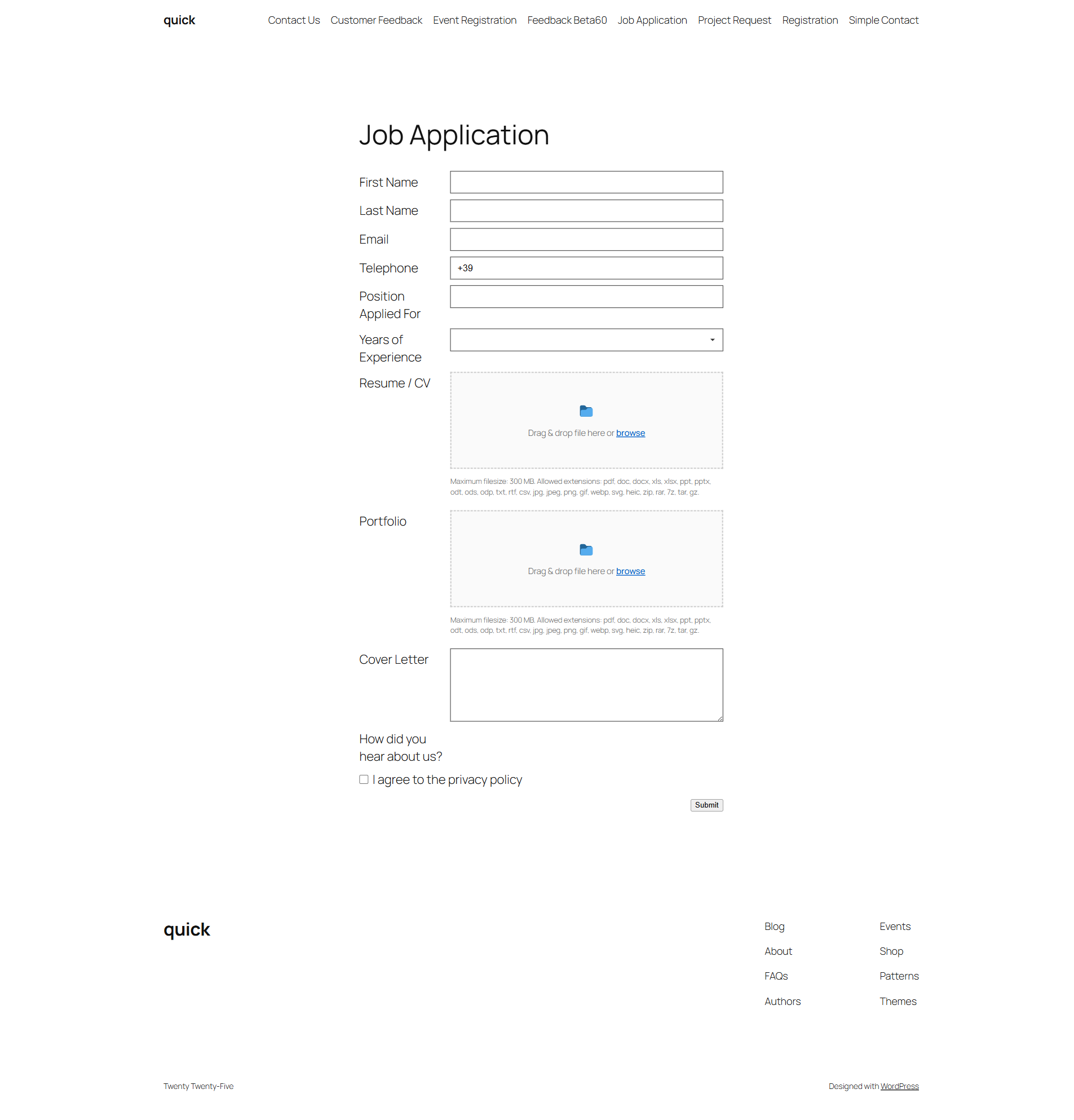List and manage forms. Edit, clone, see form submissions report, put in trash, copy shortcode or php code