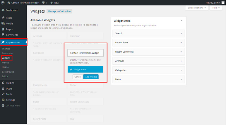 Fully customisable Admin Widget.