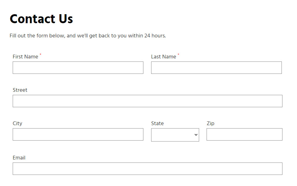 Screenshot of the plugin contact form.