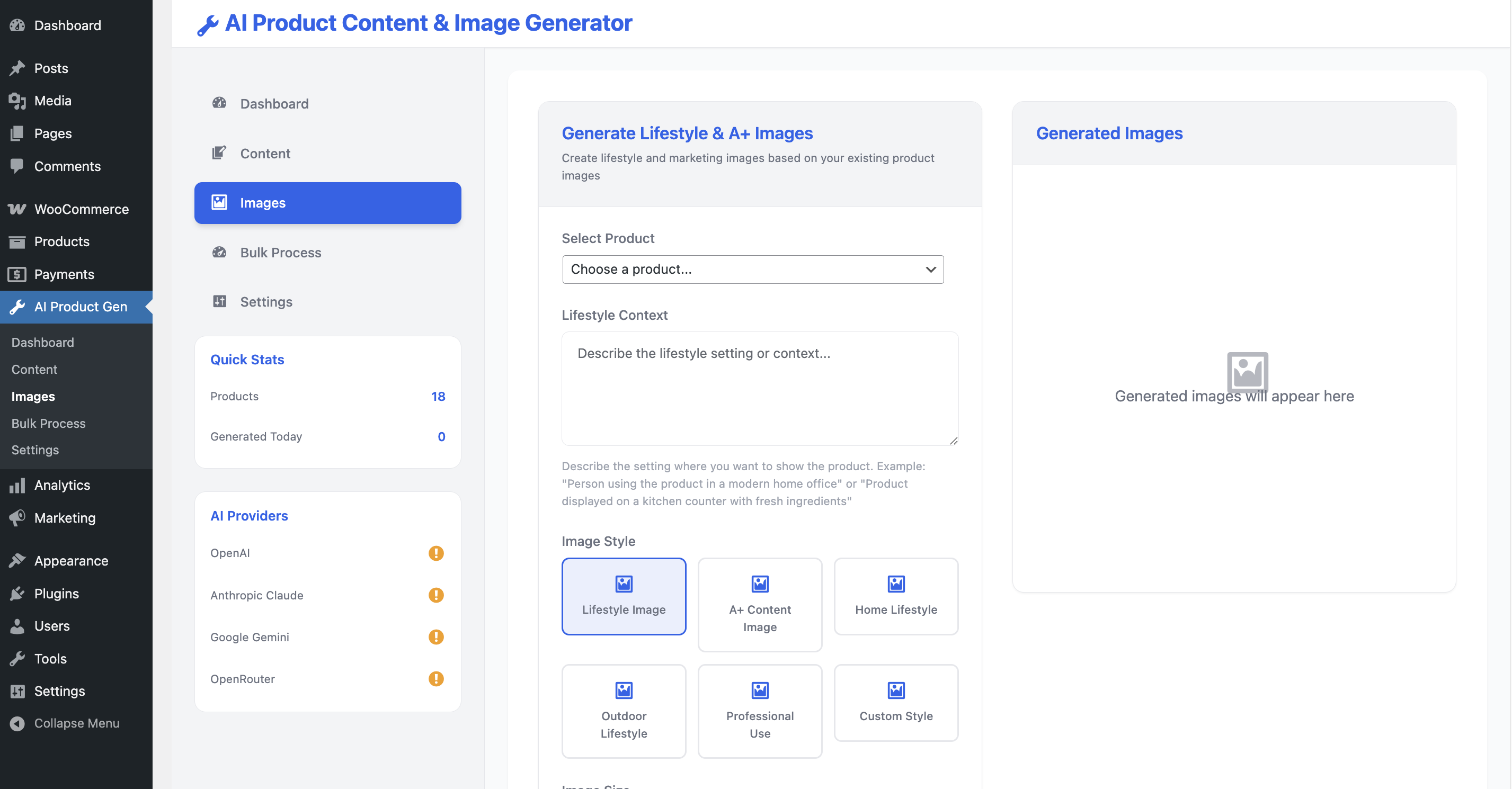 Image generator with style and size options