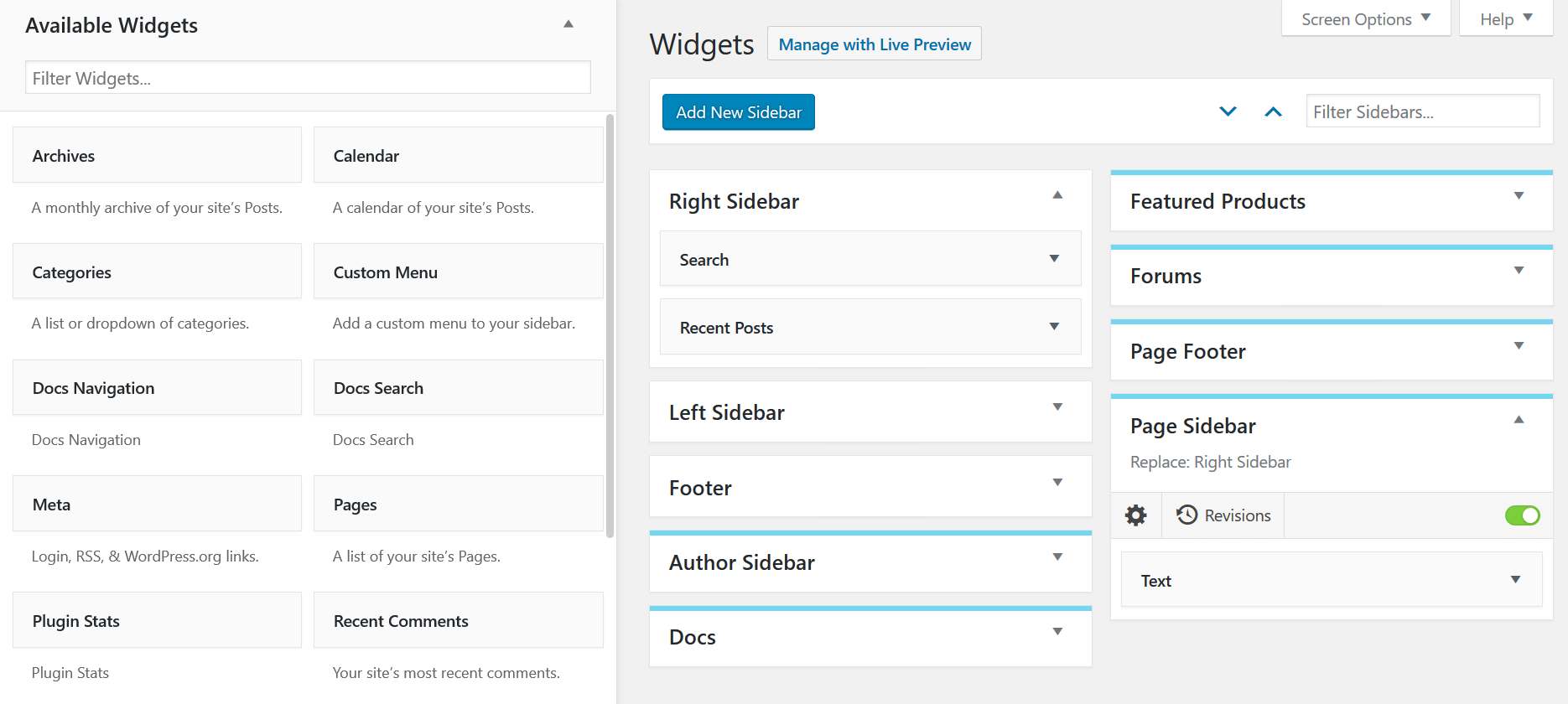Filter widgets and sidebars in the Enhanced Widget Manager